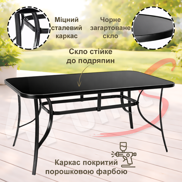 Комплект садовой мебели 4Points Salento-4 с прямоугольным столом 150х90х70см с черной стеклянной столешницей, Чёрный Salento-4 фото