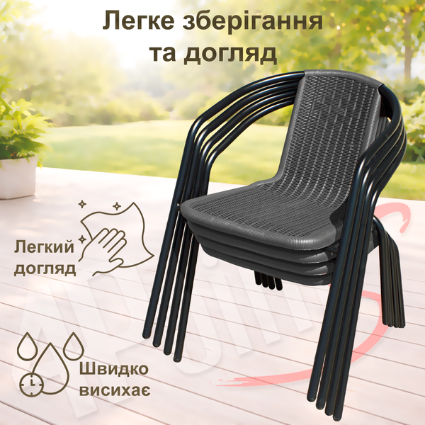 Комплект садових меблів 4Points Asolo-3 круглий стіл ⌀60см з чорною скляною стільницею, Сірий Asolo-3 фото