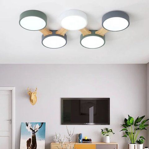 Потолочная люстра с деревянными рожками с LED элементами на 5 плафонов AS126/5 фото
