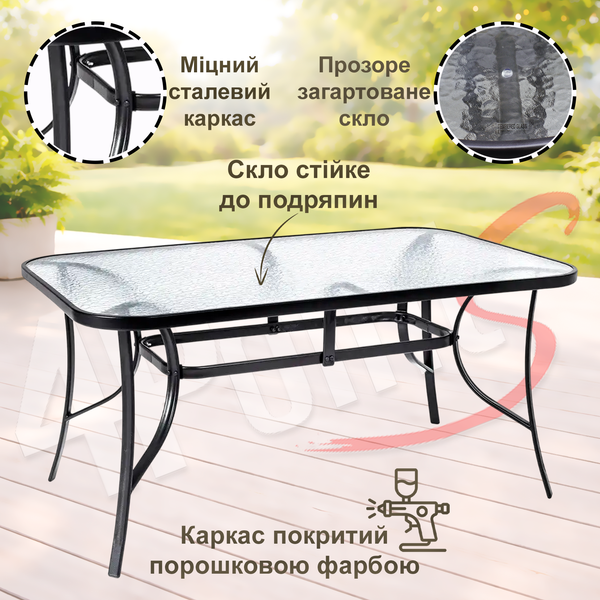 Комплект садових меблів 4Points Palermo-4 з прямокутним столом 150х90х70см, Чорний 40467 фото
