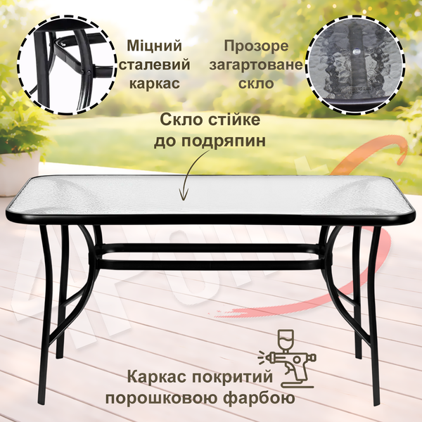 Комплект садових меблів 4Points Siena-6 з прямокутним столом 120x70x70 см, Чорний 40100 фото