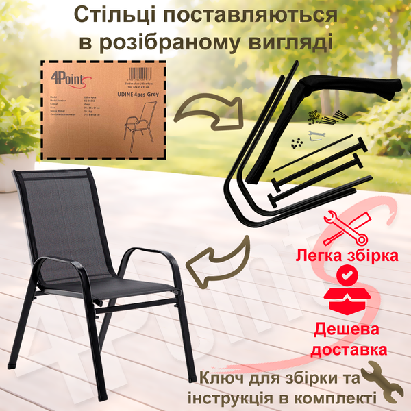 Комплект садовой мебели 4Points Milano-6 с прямоугольным столом 150х90х70см, Чёрный 40479 фото