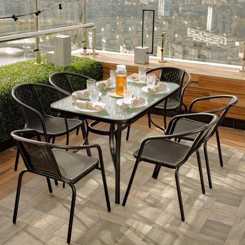 Комплект садовой мебели 4Points Ravello-6 с прямоугольным столом 140x80x70 см, Чёрный Ravello-6 фото