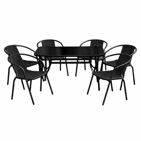 Комплект садових меблів 4Points Rapallo-6 з прямокутним столом 120x70x70см з чорною скляною стільницею, Чорний Rapallo-6 фото